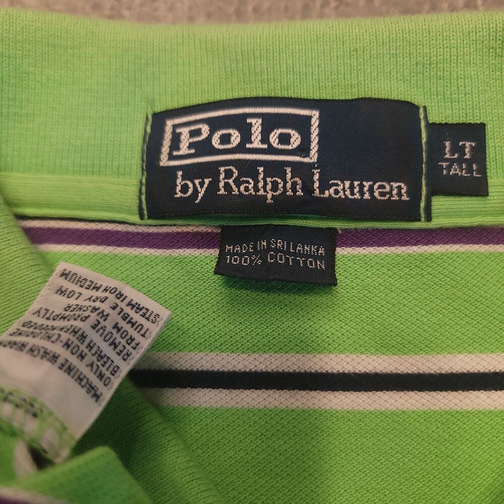 Polo Ralph Lauren Mens LT  Polo Shirt Green Striped Pony Golf Short Sleeve VTG - Picture 4 of 8